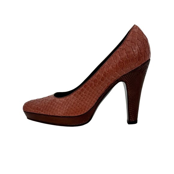 Elie Tahari Mika Antiqued Rose Python Platform Pumps | Luxury Minimalist 37/6.5 - Picture 6 of 16